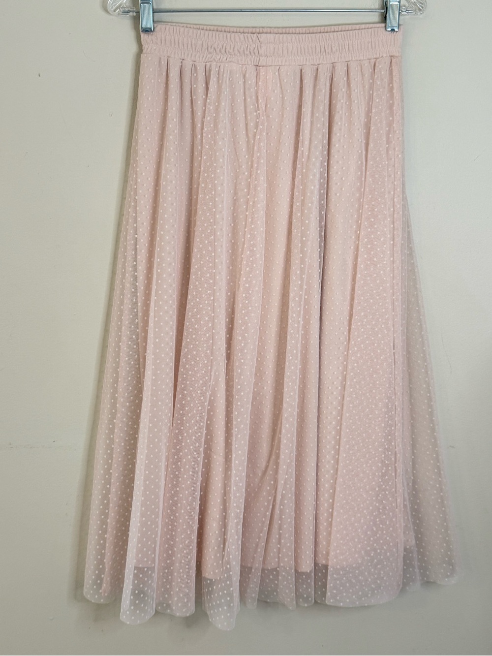 H&M preppy pink Swiss dot midi skirt mesh lined elastic waist SZ SM